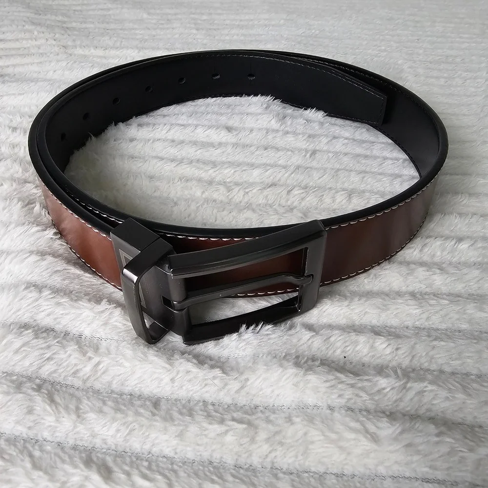 Chaoren Mens Reversible Stitched Leather Belt 34 Brown Classic Professional